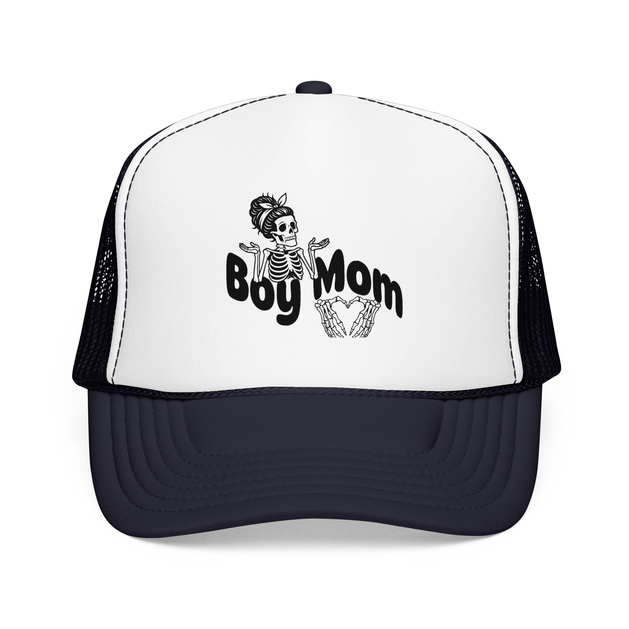 Boy Mom Trucker Hat — Skull & Heart Foam Mesh Cap for Proud Moms