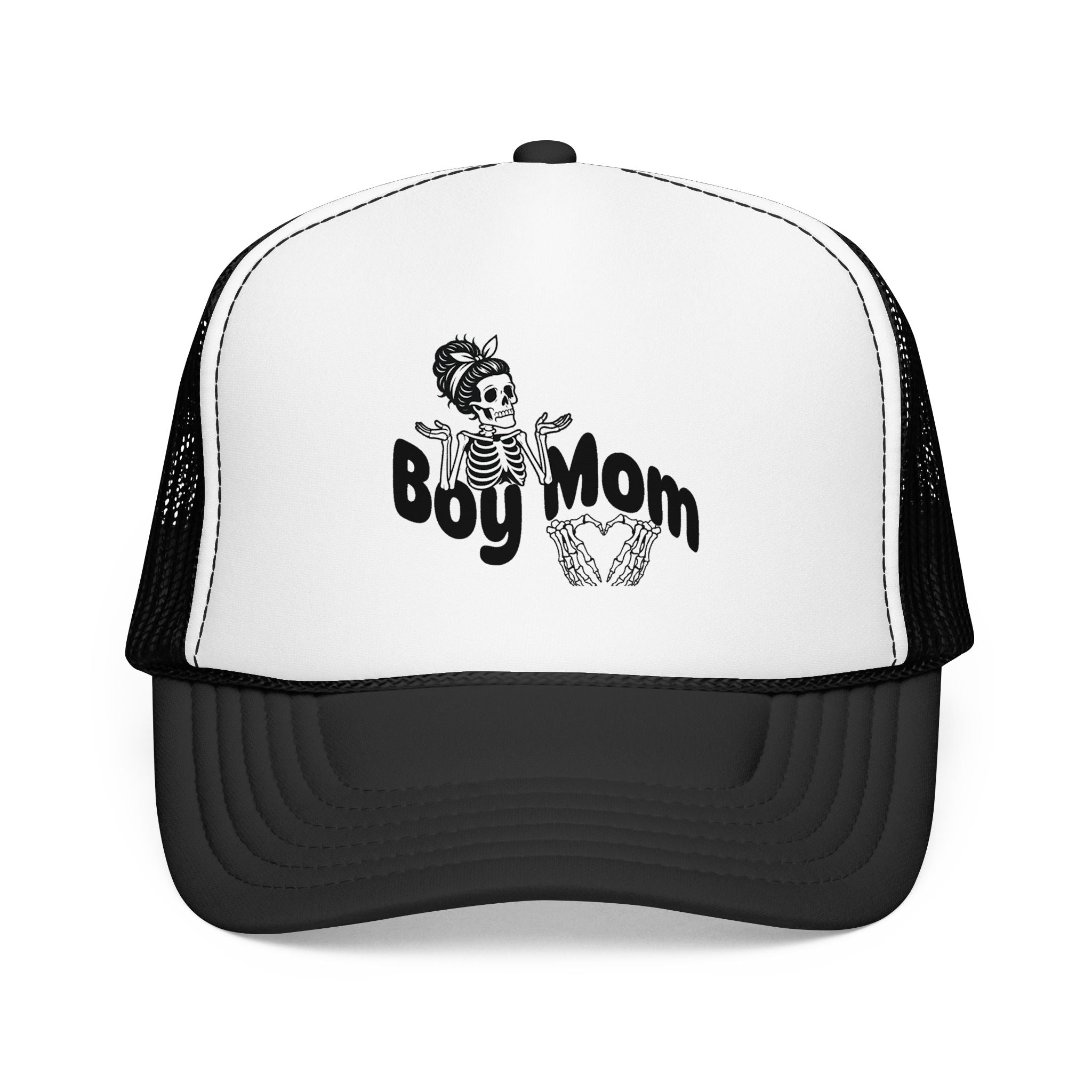 Boy Mom Trucker Hat — Skull & Heart Foam Mesh Cap for Proud Moms