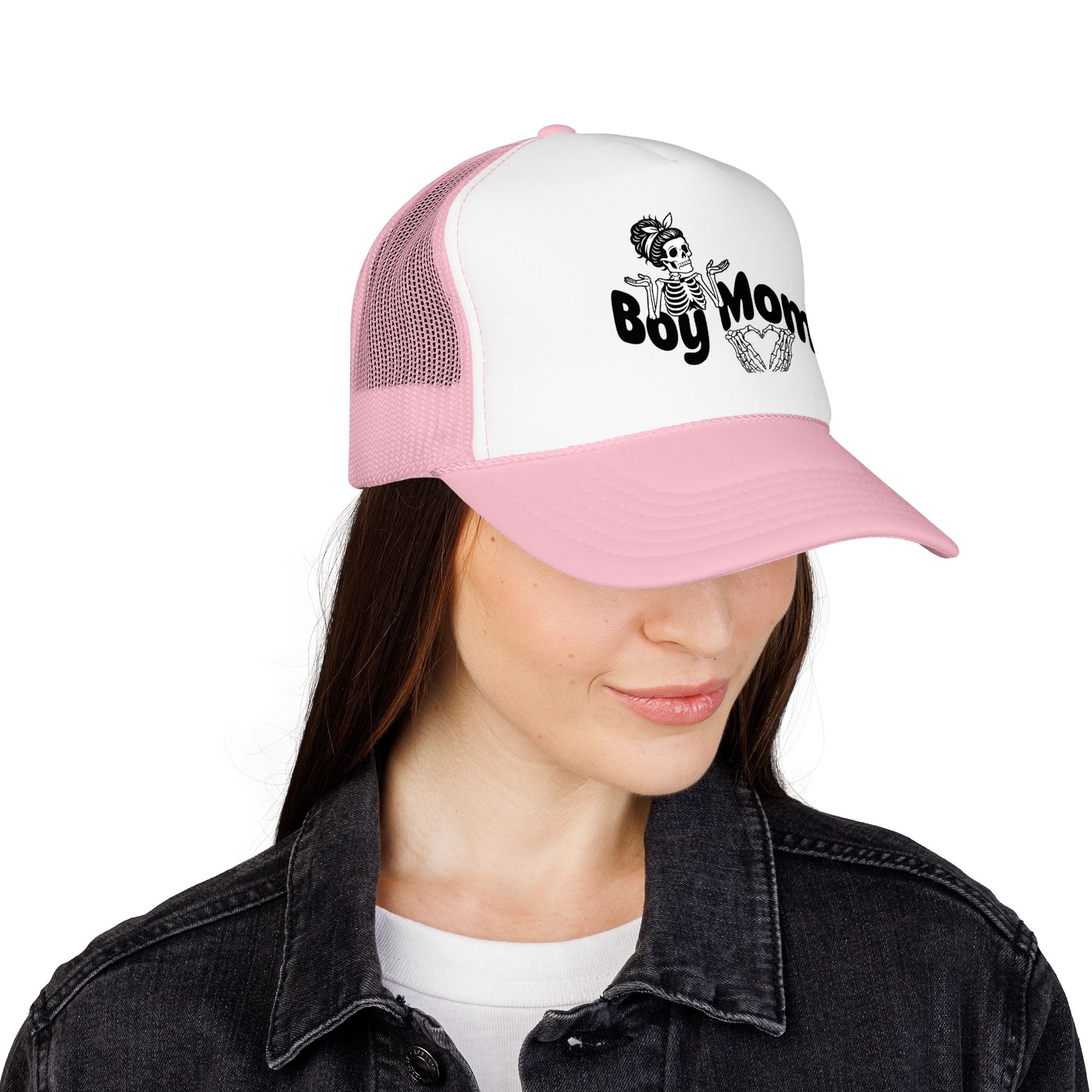 Boy Mom Trucker Hat — Skull & Heart Foam Mesh Cap for Proud Moms