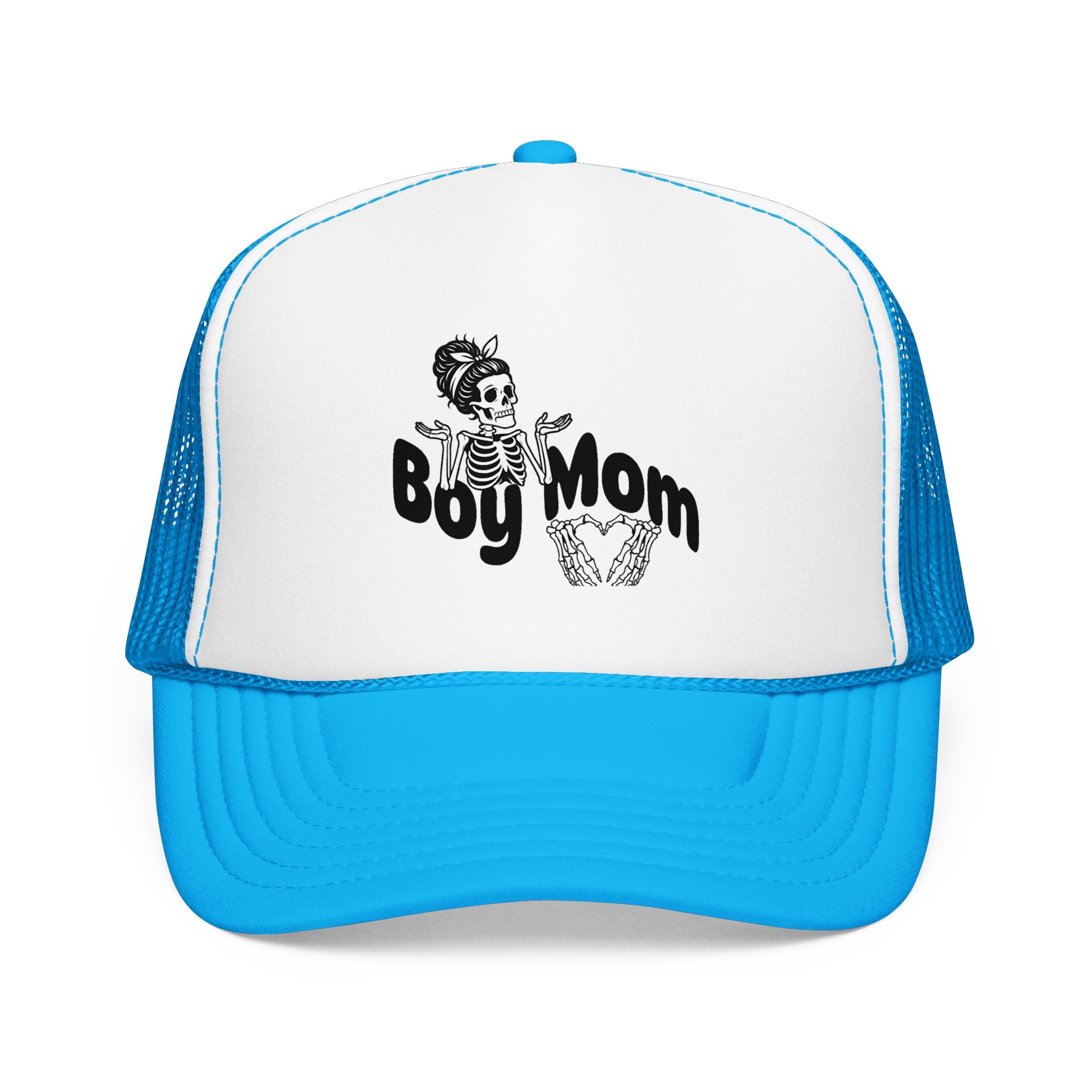 Boy Mom Trucker Hat — Skull & Heart Foam Mesh Cap for Proud Moms