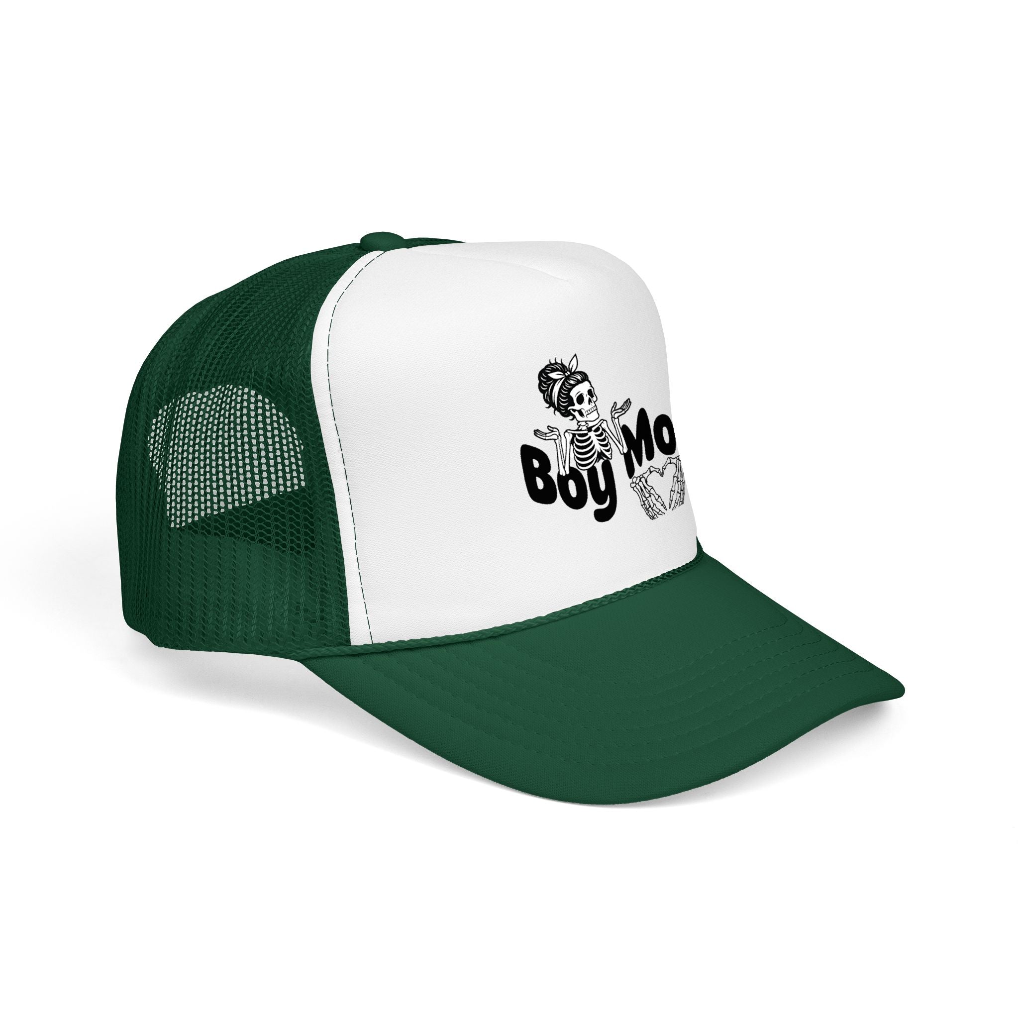 Boy Mom Trucker Hat — Skull & Heart Foam Mesh Cap for Proud Moms
