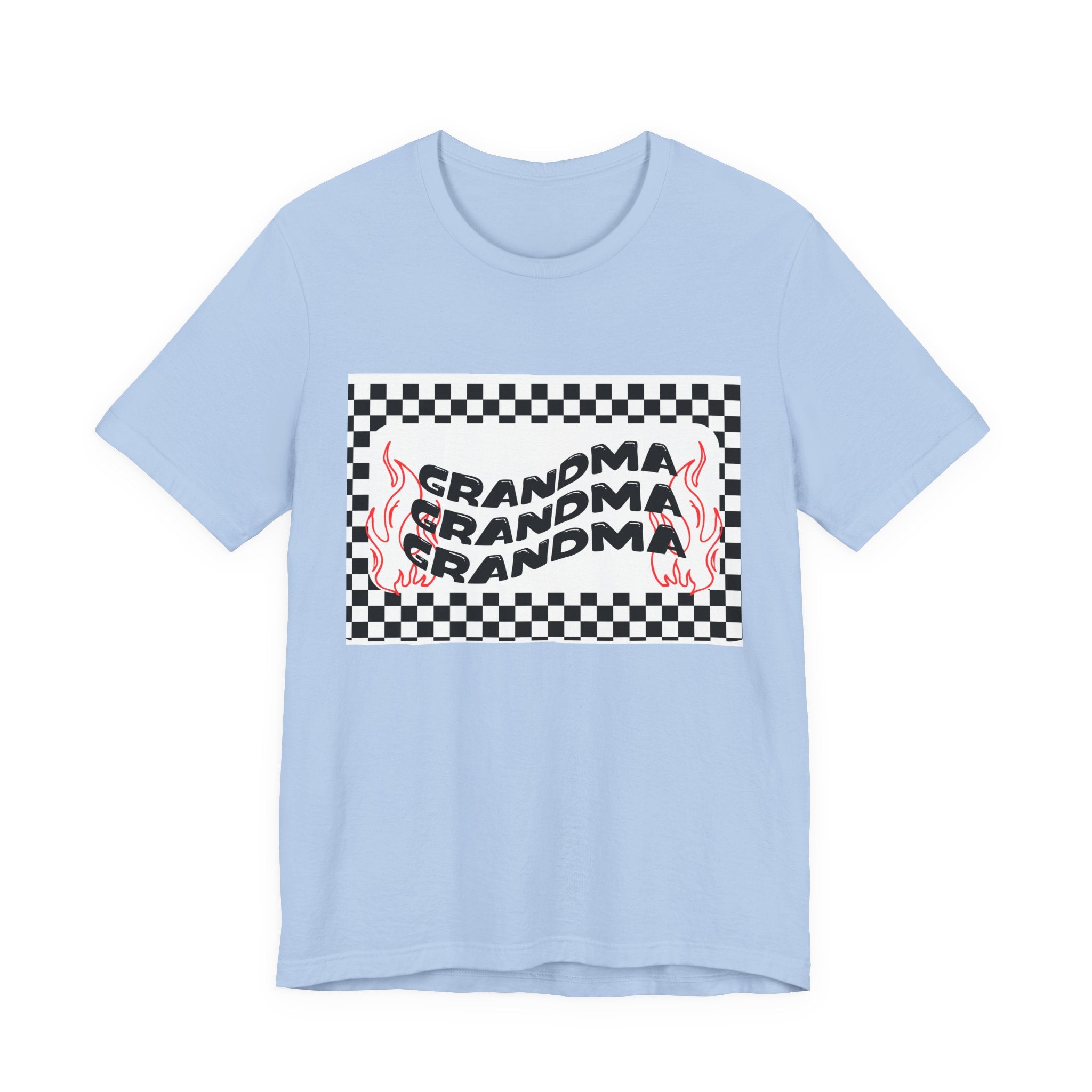 Grandma Repeat Checkerboard Tee — Retro Flame 'Grandma' Graphic T-Shirt
