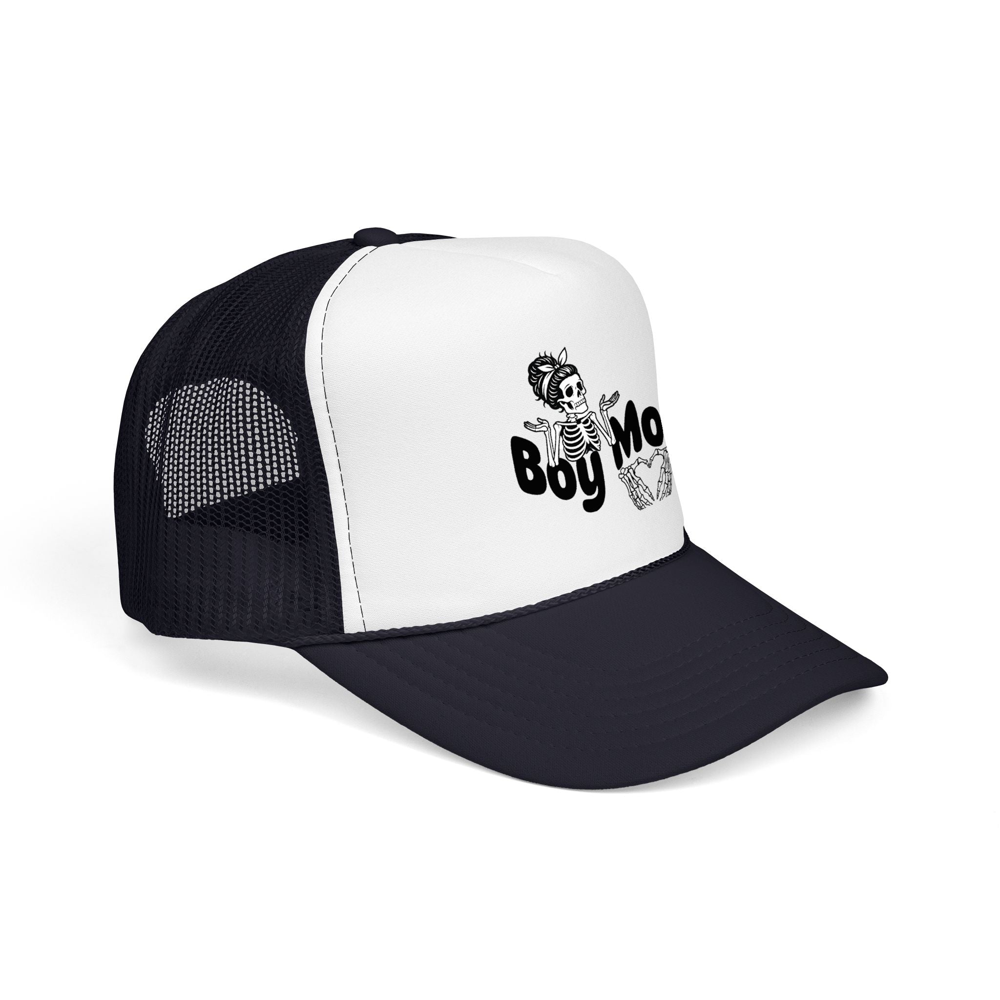 Boy Mom Trucker Hat — Skull & Heart Foam Mesh Cap for Proud Moms