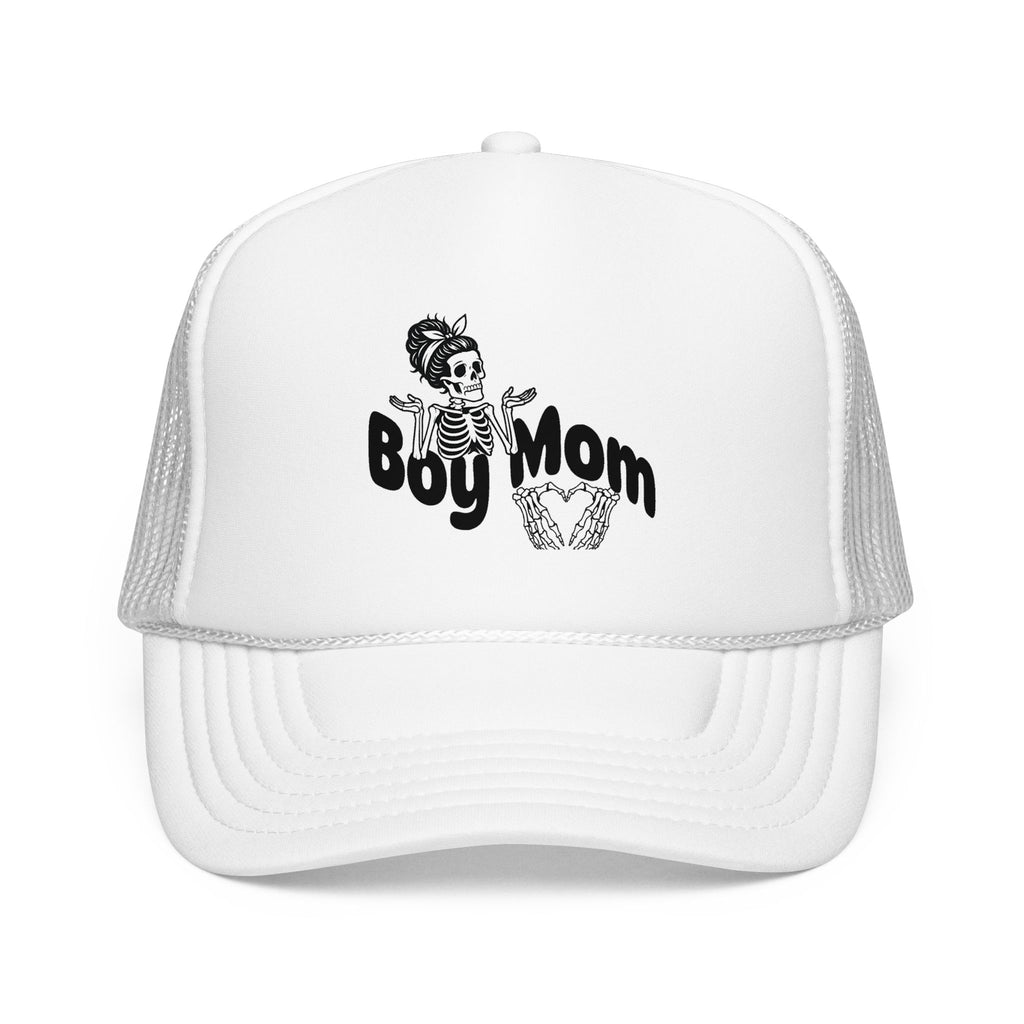 Boy Mom Trucker Hat — Skull & Heart Foam Mesh Cap for Proud Moms