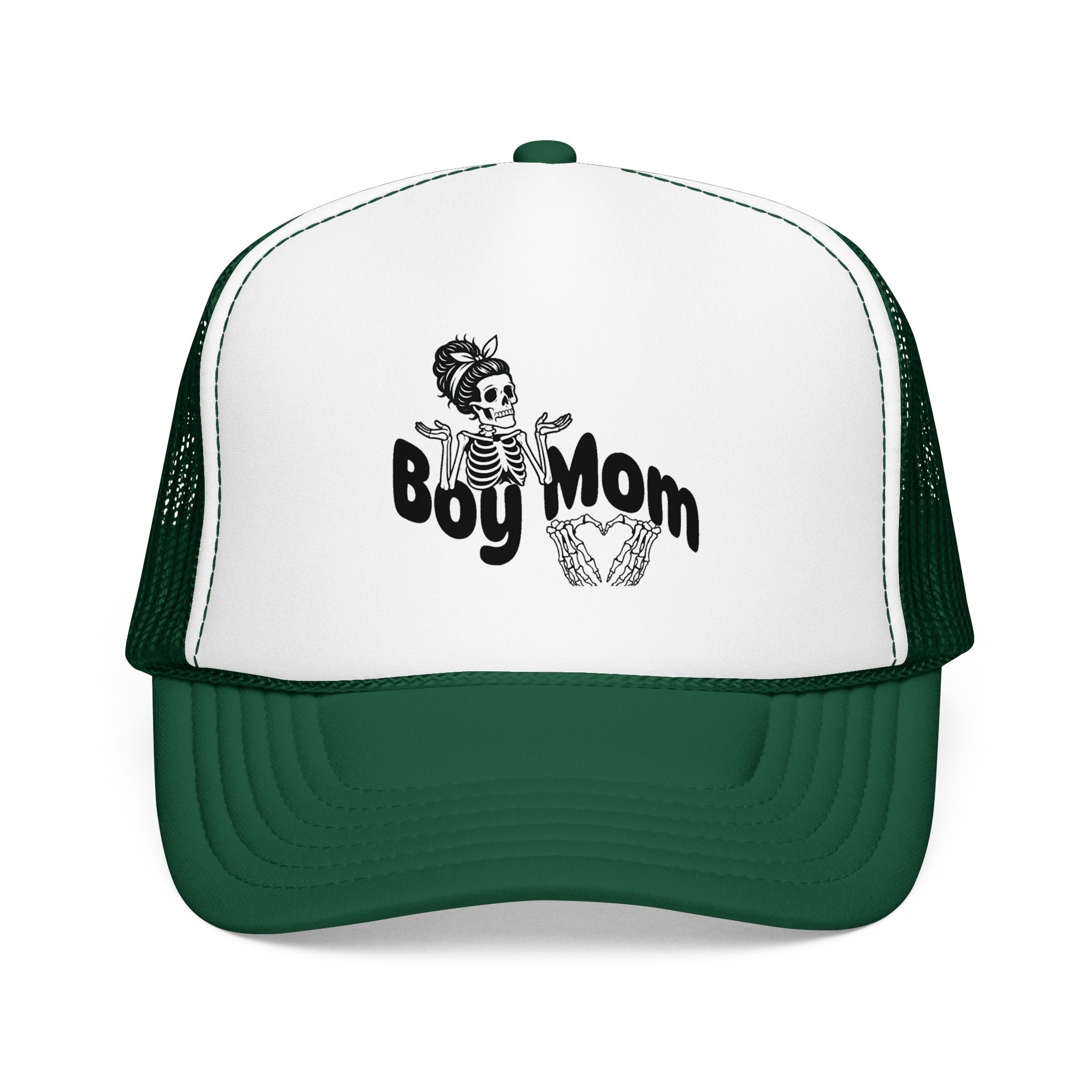 Boy Mom Trucker Hat — Skull & Heart Foam Mesh Cap for Proud Moms