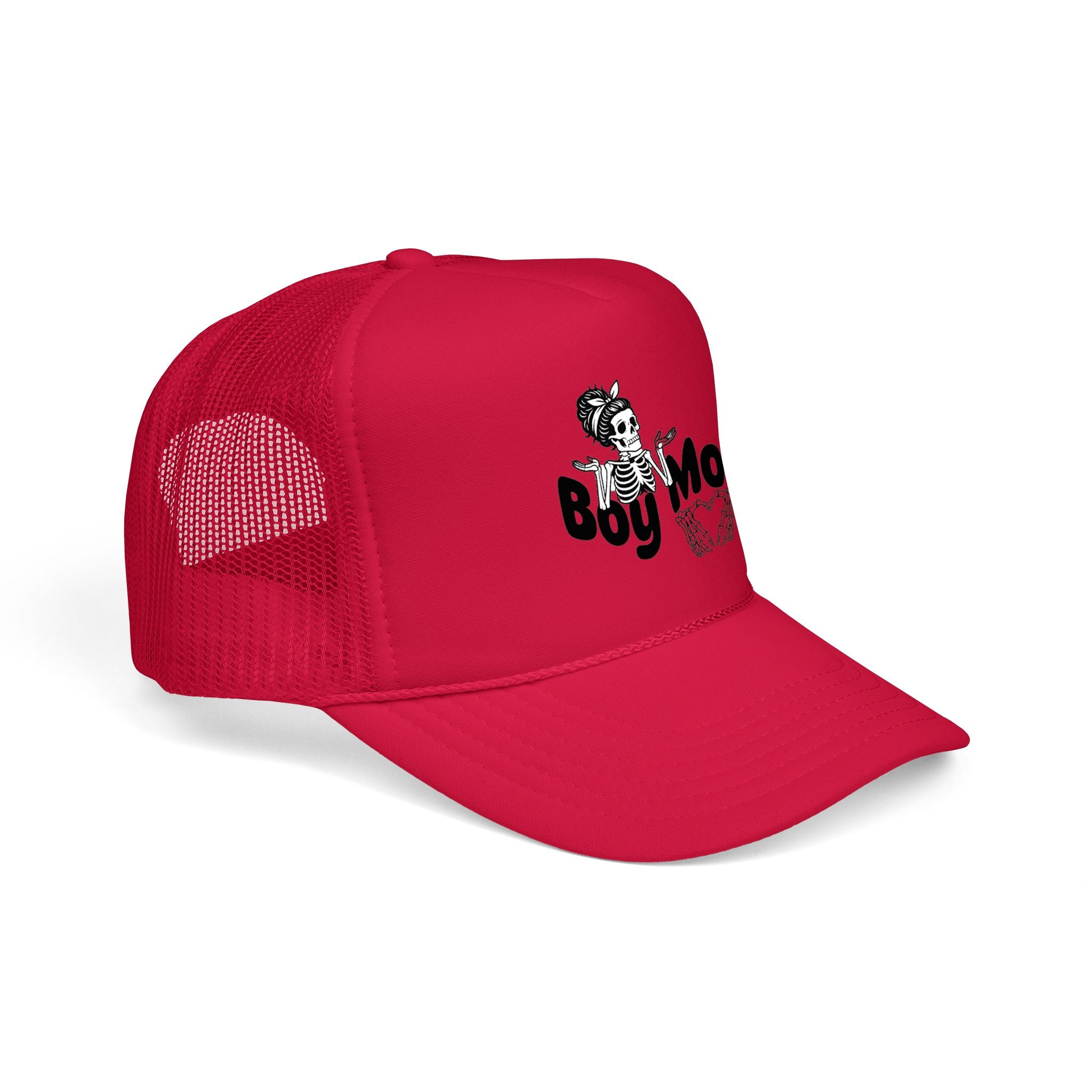 Boy Mom Trucker Hat — Skull & Heart Foam Mesh Cap for Proud Moms