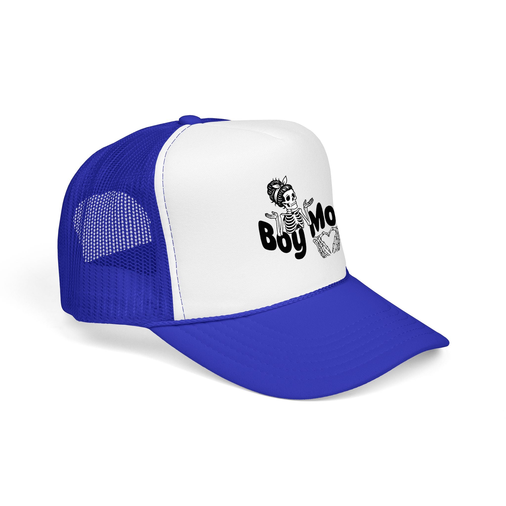 Boy Mom Trucker Hat — Skull & Heart Foam Mesh Cap for Proud Moms