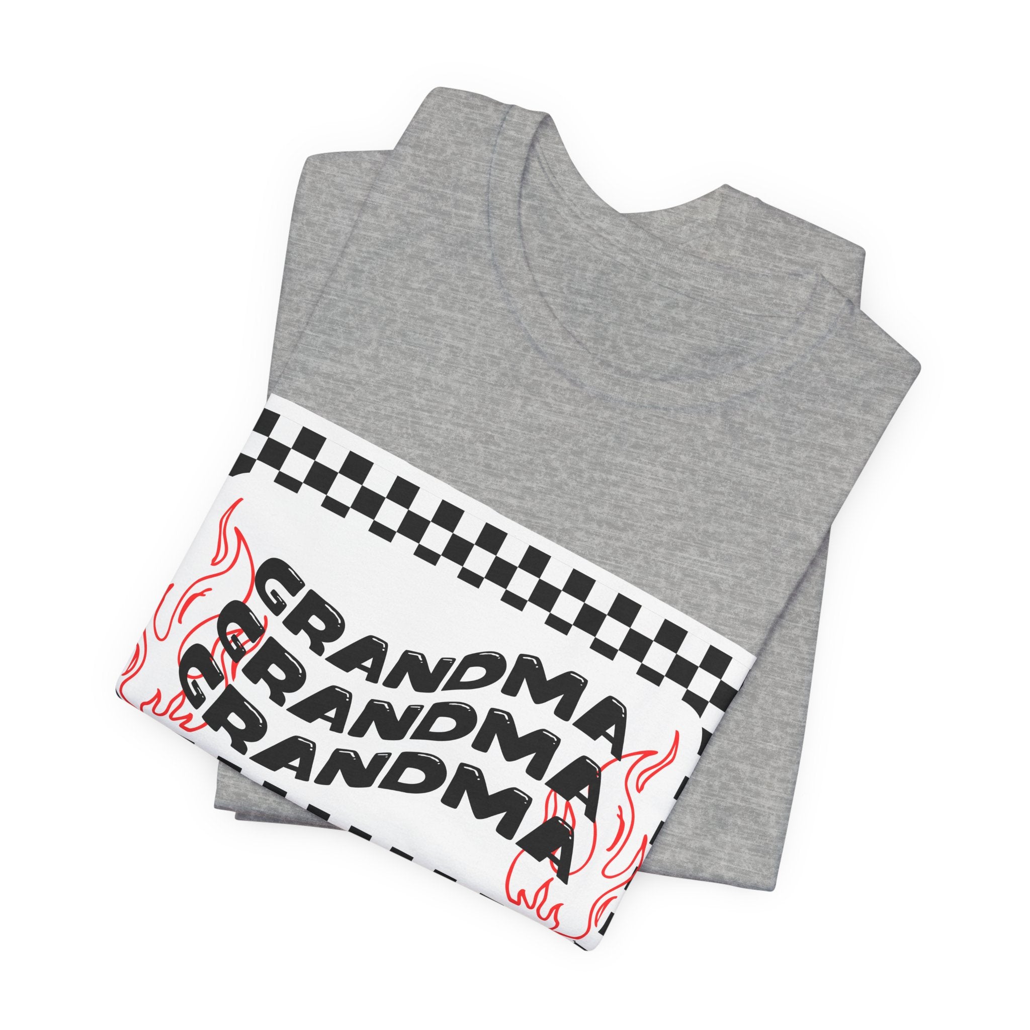 Grandma Repeat Checkerboard Tee — Retro Flame 'Grandma' Graphic T-Shirt