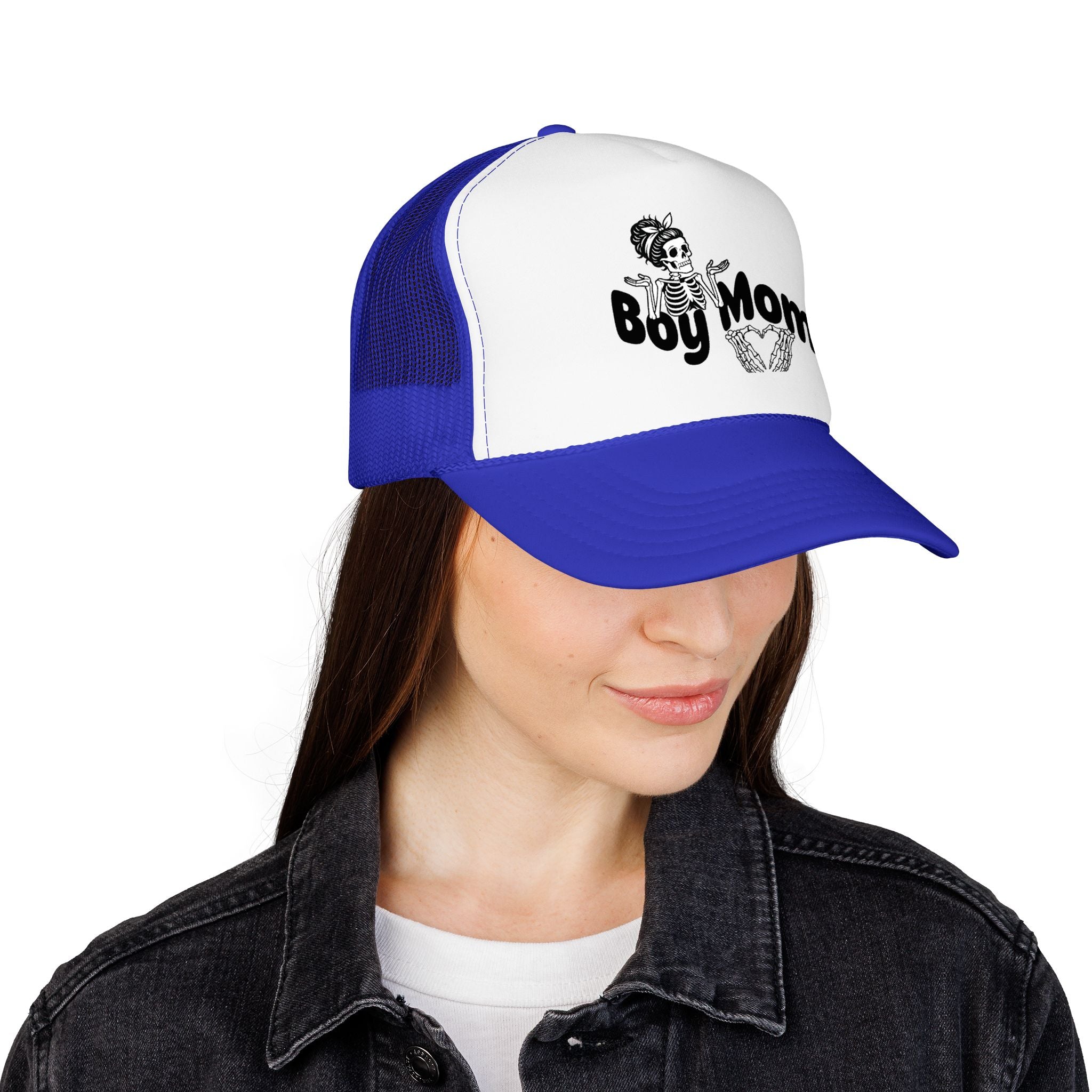 Boy Mom Trucker Hat — Skull & Heart Foam Mesh Cap for Proud Moms