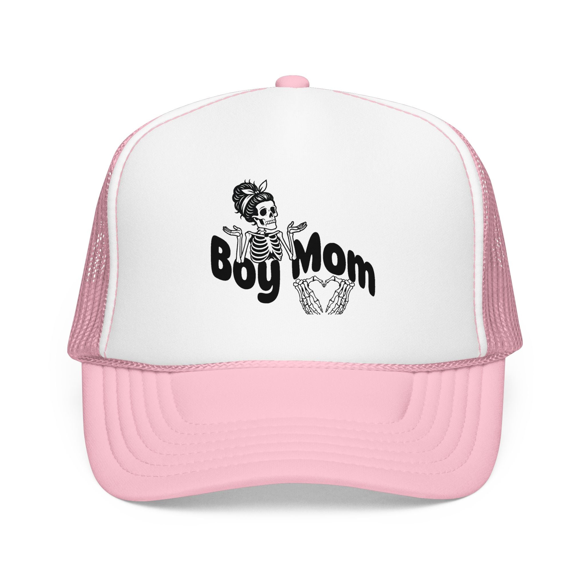Boy Mom Trucker Hat — Skull & Heart Foam Mesh Cap for Proud Moms