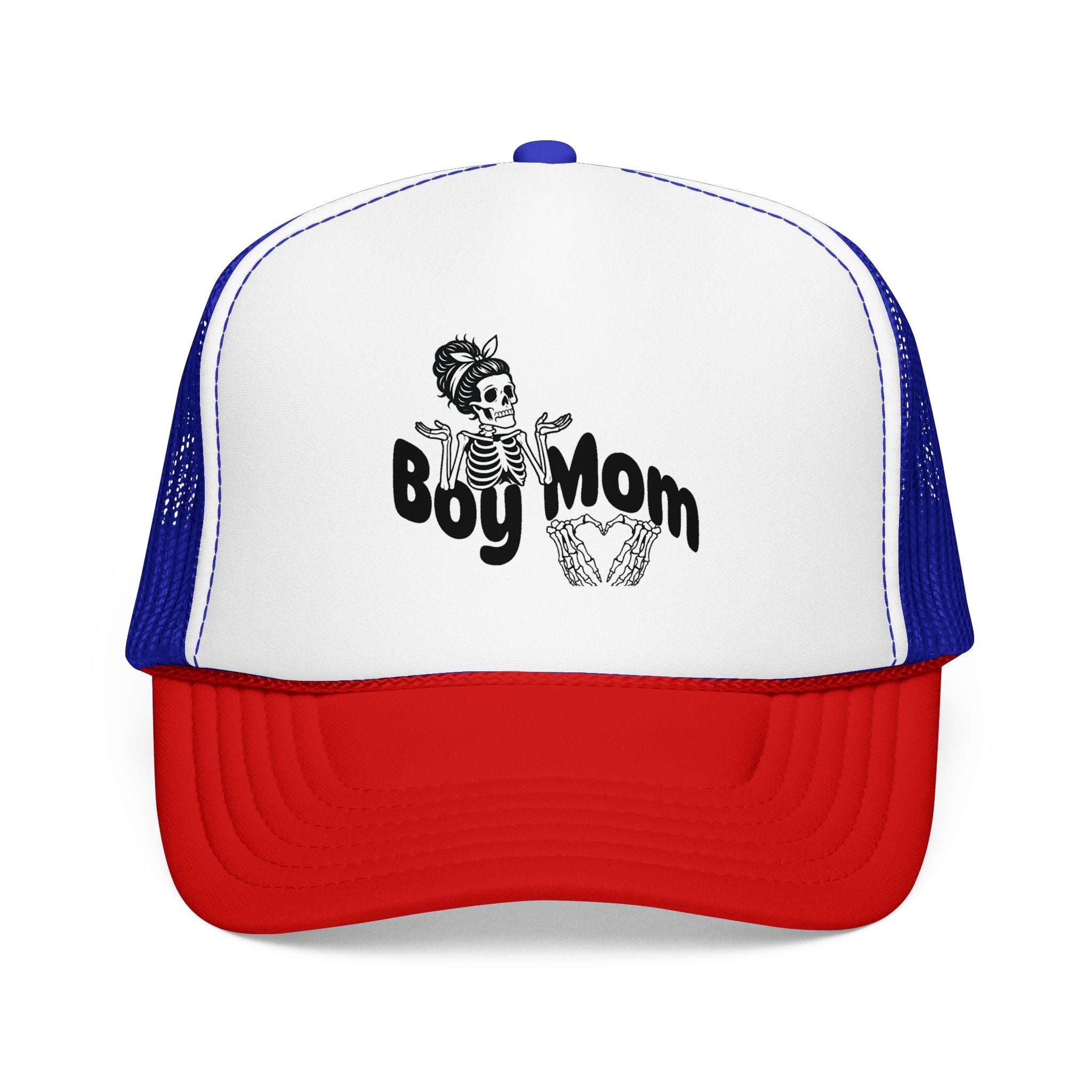 Boy Mom Trucker Hat — Skull & Heart Foam Mesh Cap for Proud Moms