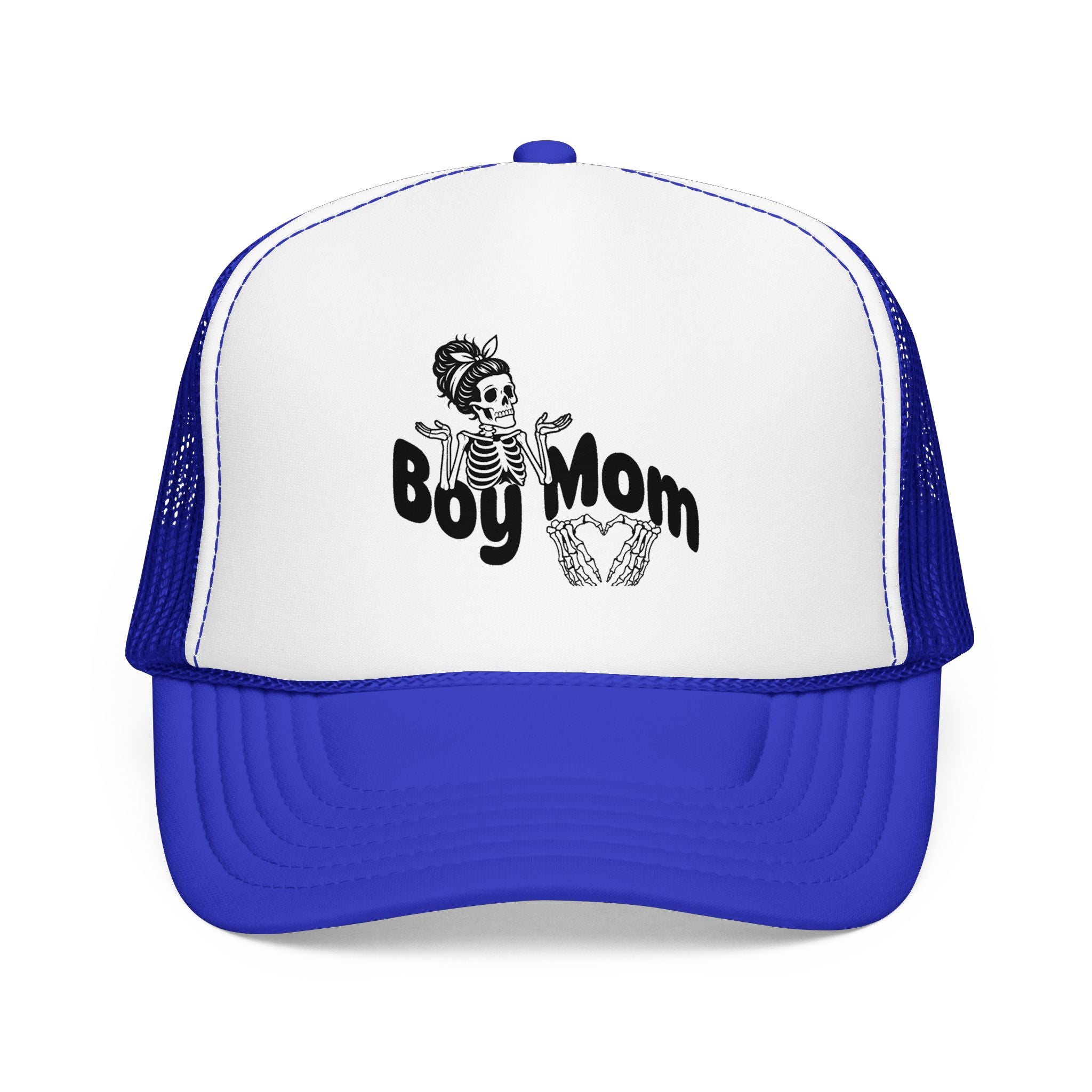 Boy Mom Trucker Hat — Skull & Heart Foam Mesh Cap for Proud Moms