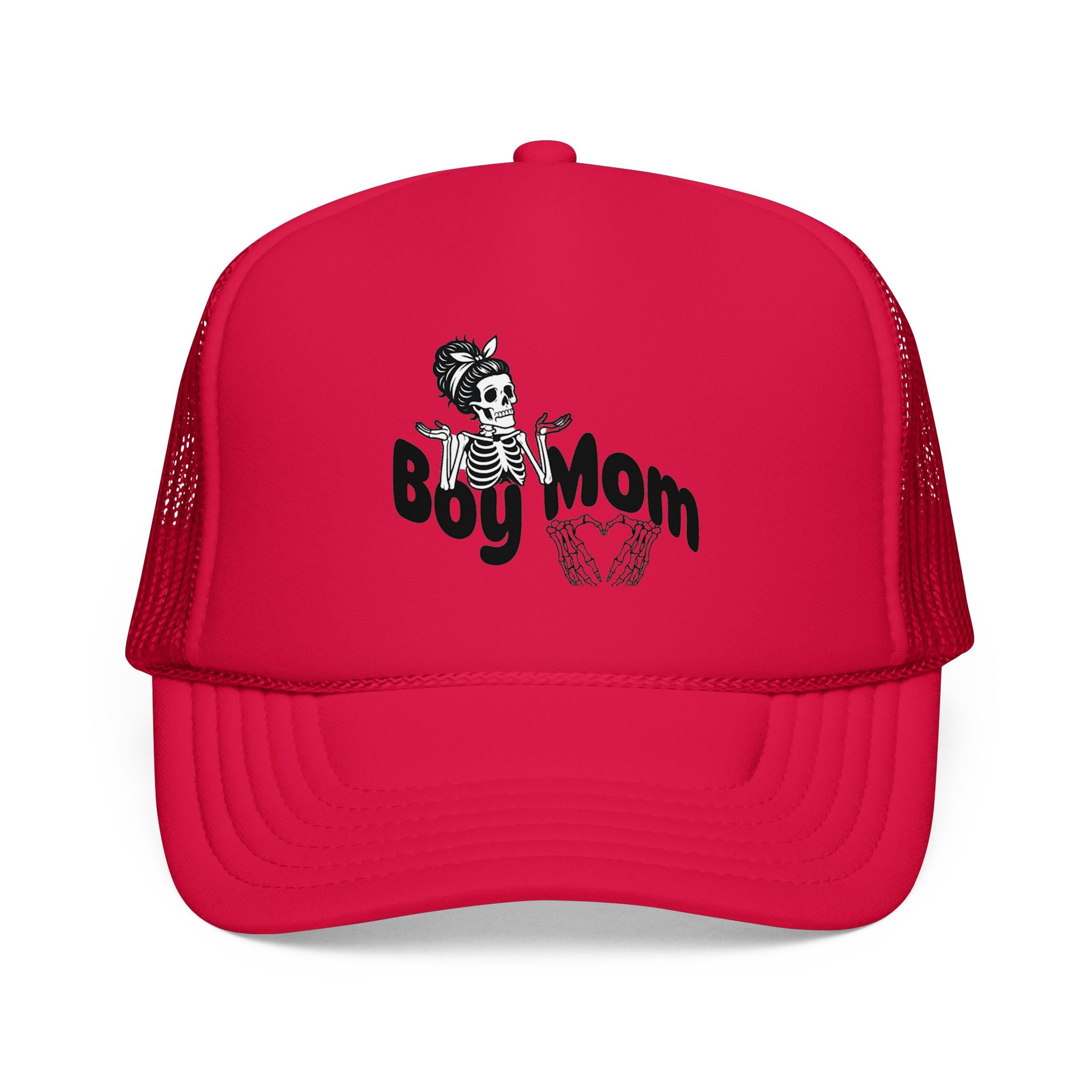 Boy Mom Trucker Hat — Skull & Heart Foam Mesh Cap for Proud Moms