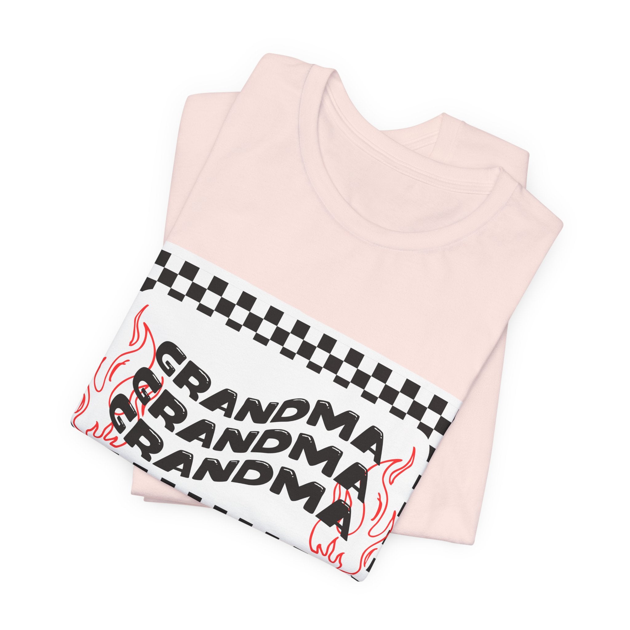 Grandma Repeat Checkerboard Tee — Retro Flame 'Grandma' Graphic T-Shirt