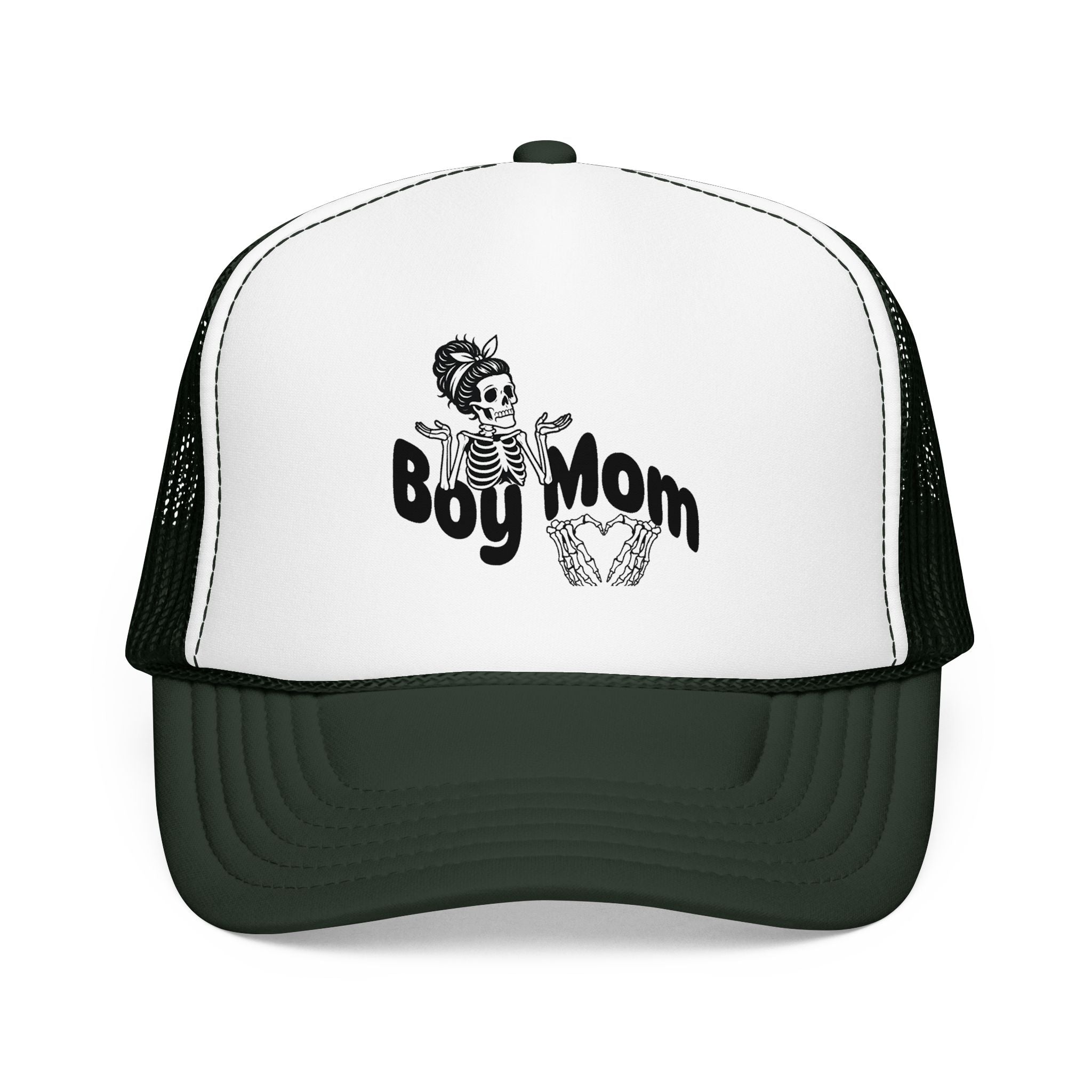 Boy Mom Trucker Hat — Skull & Heart Foam Mesh Cap for Proud Moms