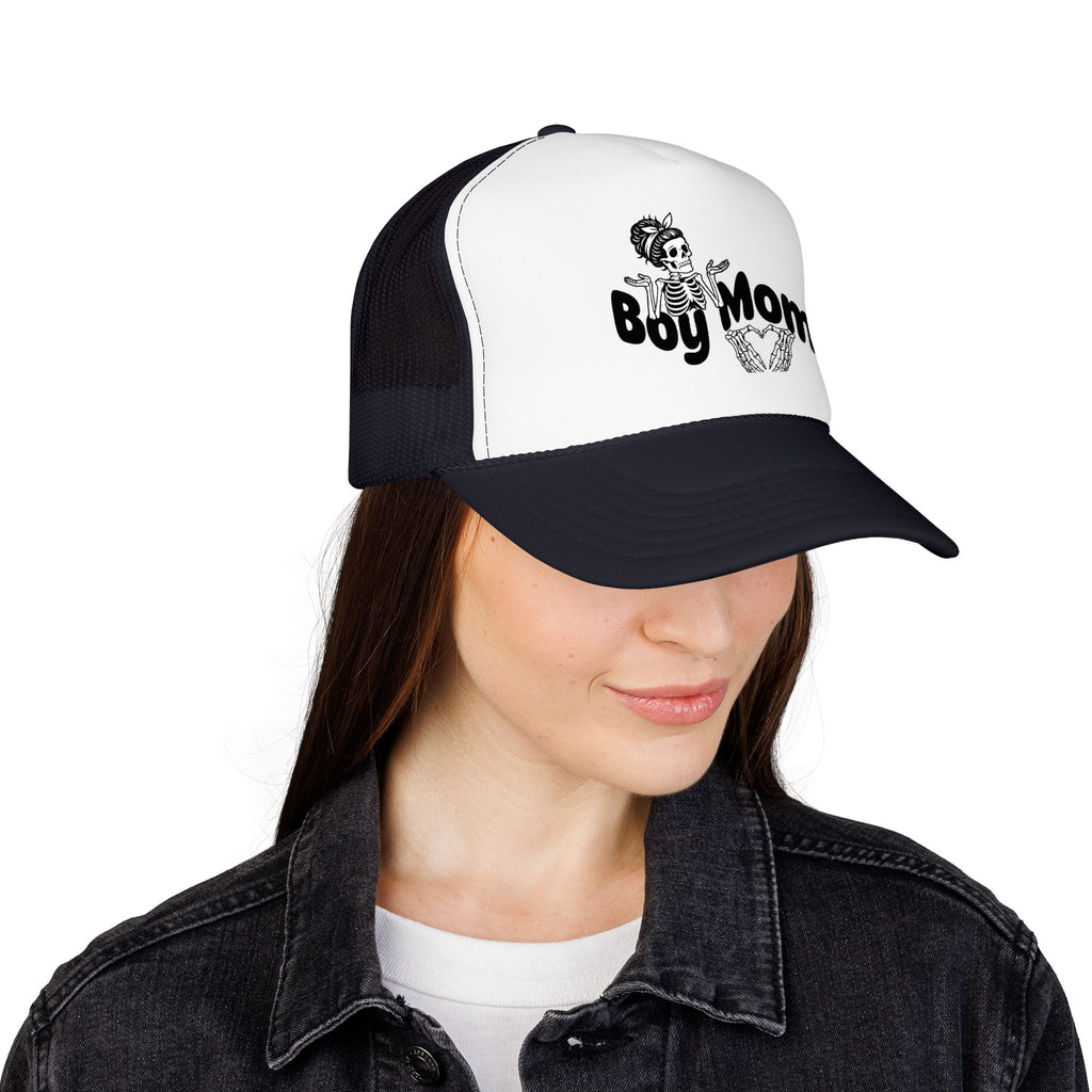 Boy Mom Trucker Hat — Skull & Heart Foam Mesh Cap for Proud Moms