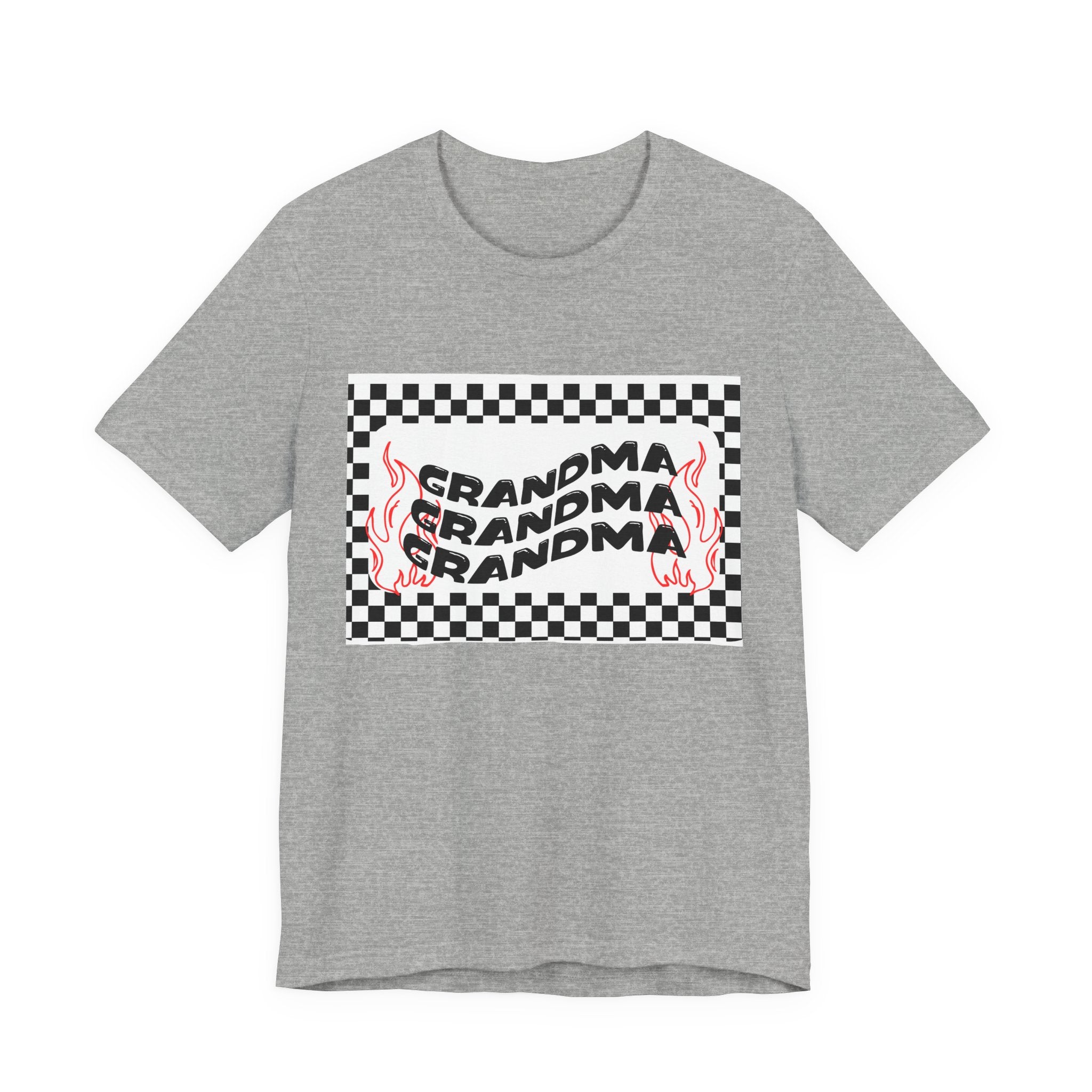 Grandma Repeat Checkerboard Tee — Retro Flame 'Grandma' Graphic T-Shirt