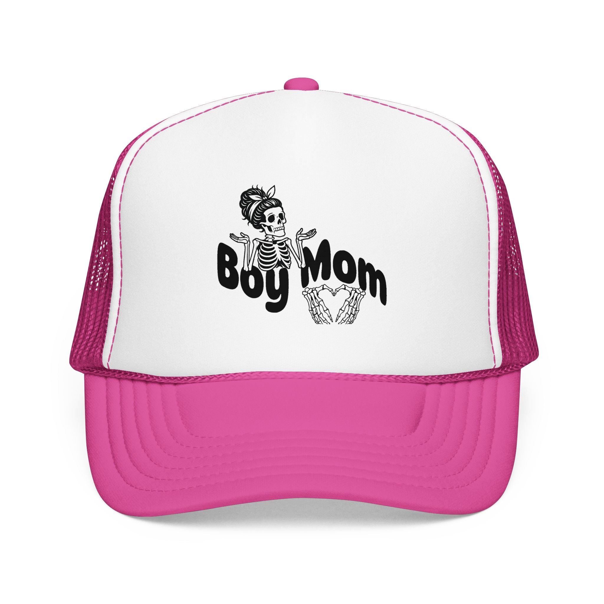 Boy Mom Trucker Hat — Skull & Heart Foam Mesh Cap for Proud Moms