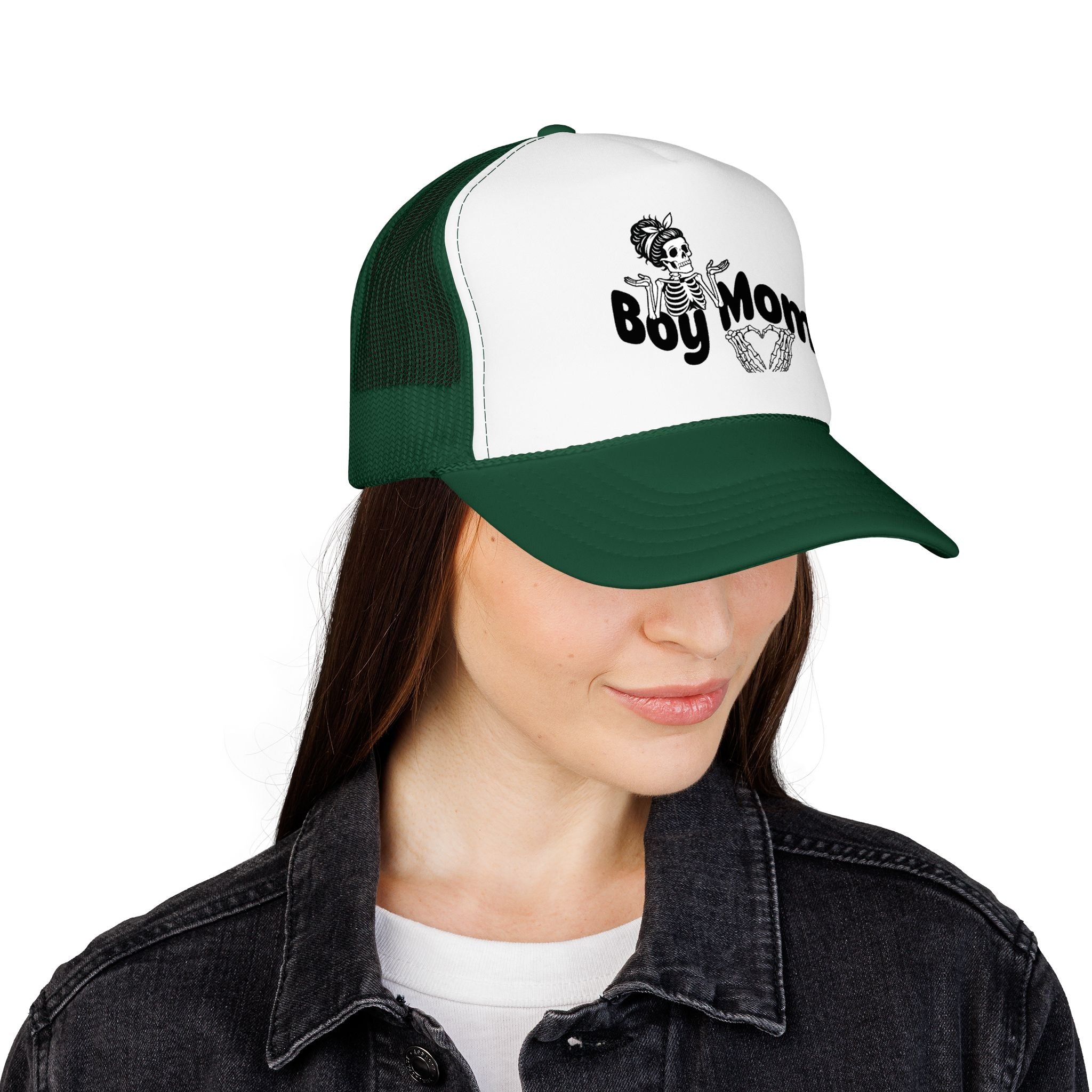 Boy Mom Trucker Hat — Skull & Heart Foam Mesh Cap for Proud Moms